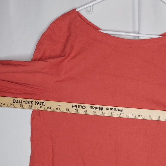 Loft Linen Blend Top Women Large Peasant 3/4 Bishop Sleeve Boho Minimalist Coral - Picture 4 of 9